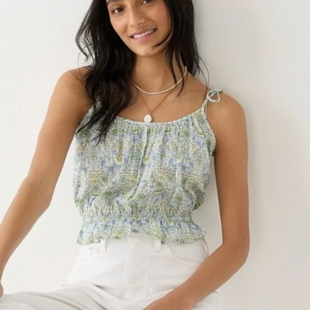 NWT J.Crew Organic Cotton Ruffle Waist Tank in Liberty Lodden Fabric Fairy XL - Picture 1 of 6